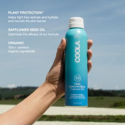 COOLA Organic Sunscreen SPF 50 Sunblock Spray, Dermatologist Tested Skin Care for Daily Protection, Vegan and Gluten Free, Fragrance Free, 6 Fl Oz