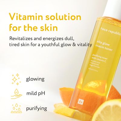 Face Republic Vita Glow Niacin Toner 160ml 5.41 fl oz | Vitamin Complex | Vitalizing & Purifying | Radiant Glow for Dull Skin | 7 Hyaluronic Acids, Vitamin C, Niacinamide | Vegan Korean Skincare
