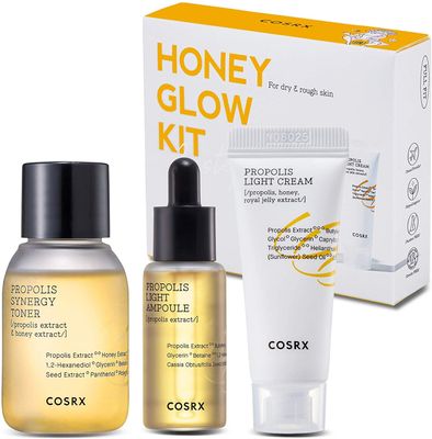 COSRX Honey Glow Kit, Korean Skin Care Set with Propolis Facial Toner, Serum, &amp; Cream, Mini Travel Essentials, Deep Moisture, Hydration, Nourishment, Travel Size Gift Set, Korean Skin Care