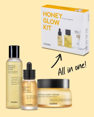 COSRX Honey Glow Kit, Korean Skin Care Set with Propolis Facial Toner, Serum, &amp; Cream, Mini Travel Essentials, Deep Moisture, Hydration, Nourishment, Travel Size Gift Set, Korean Skin Care
