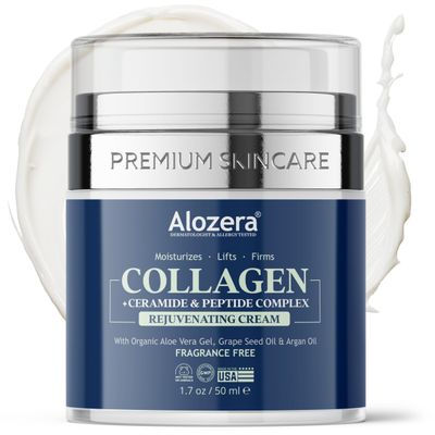 Alozera Collagen Face Cream - Anti Aging Skincare for Wrinkles, Firming &amp; Lifting - Protect &amp; Repair Aging Skin with Collagen and Ceramide &amp; Peptide Complex - Made in USA, 1.7 oz.