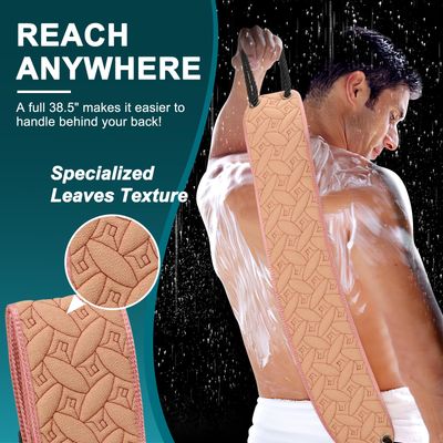 dodiff Exfoliating Back Scrubber for Use in Shower, 38.5 Inch Back Washer with Handles, Dual-Sided Body Exfoliator for Daily &amp; Deep Skin Cleaning, Bath Back Scrub Washcloth for Men &amp; Women (Pink)