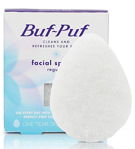 Buf-Puf Regular Facial Sponge, Dermatologist Developed, Removes Deep Down Dirt &amp; Makeup that Causes Breakouts and Blackheads, Reusable, Exfoliating, White, 1 Count