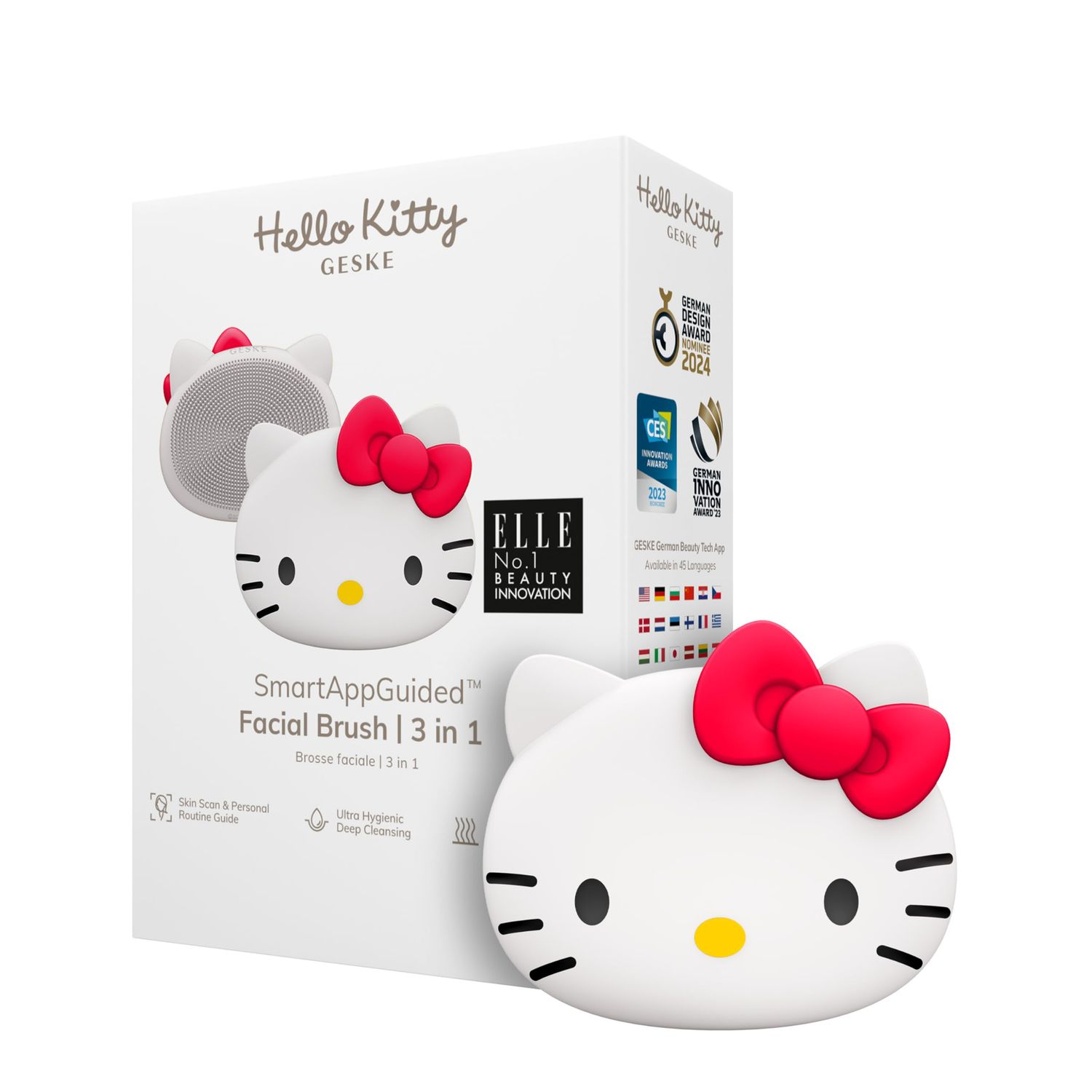 GESKE x Hello Kitty SmartAppGuided Facial Brush | 3 in 1 | Facial Cleansing Brush | Skin Cleansing Silicone Facial Brush | Routine Skincare | Gentle Cleansing | Facial Cleanser