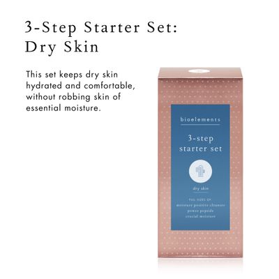 Bioelements 3-Step Starter Set: Dry Skin - Includes Moisture Positive Cleanser, Power Peptide Toner &amp; Crucial Moisture Moisturizer - Vegan, Gluten Free - Never Tested on Animals