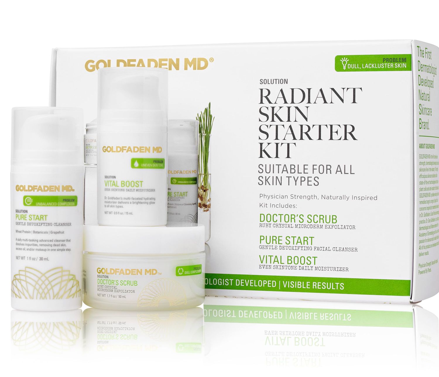 GOLDFADEN MD Radiant Skin Starter Kit | Complete Skin Care Regime including Exfoliator, Cleanser &amp; Daily Moisturizer | 3 Pc. Set