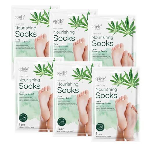 Epielle Nourishing Foot Masks - Hemp &amp; Rosemary Extract for Deep Moisturizing | 100% Vegan &amp; Cruelty-Free | 6 Pack Socks | Beauty Gifts | Skincare Gifts | Korean Skincare