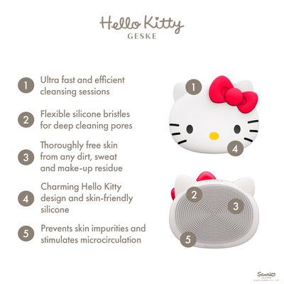 GESKE x Hello Kitty SmartAppGuided Facial Brush | 3 in 1 | Facial Cleansing Brush | Skin Cleansing Silicone Facial Brush | Routine Skincare | Gentle Cleansing | Facial Cleanser