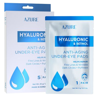 AZURE Hyaluronic &amp; Retinol Anti Aging Under Eye Pads- Moisturizing &amp; Rejuvenating Eye Mask Patches - Reduces Fine Lines, Wrinkles, Dark Circles &amp; Puffiness - Skin Care Made in Korea - 5 Pairs