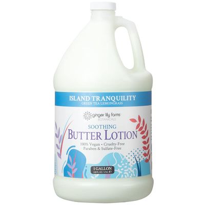 Ginger Lily Farms Botanicals Soothing Butter Lotion for Dry Skin, Island Tranquility, 100% Vegan &amp; Cruelty-Free, Green Tea Lemongrass Scent, 1 Gallon (128 fl oz) Refill