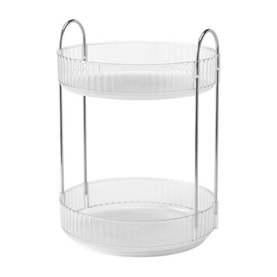 2 Tier 360 Rotating Makeup Organizer,Bathroom Makeup Carousel Spinning Holder Rack, High-Capacity Skincare Clear Make Up Storage Perfume Organizers Cosmetic Dresser (White)