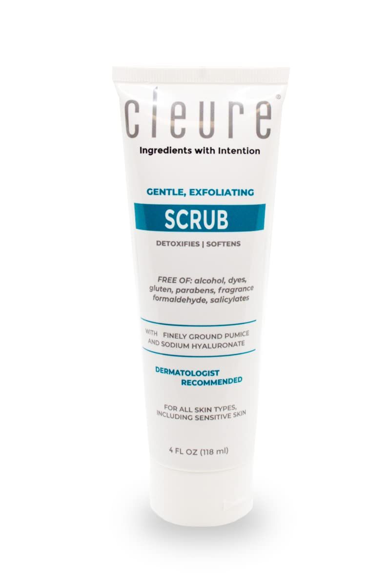 Cleure Hypoallergenic Exfoliating Facial Scrub, Free of Fragrance, Gluten, Paraben, Salicylate and Non-Comedogenic, Unscented, 4 oz