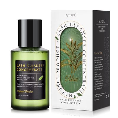 ACTROL Eyelash Cleanser Concentrate Aloe 100ml Lash Extension Shampoo Natural Foaming Cleanser DIY Gift Paraben &amp; Sulfate Free Wash for Extensions Lashes with Home Care-Makes 60ml Bottles