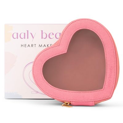 Aaly Beauty Heart Makeup Bag - Pink Heart Cosmetic Bag with Clear Cover - Gift Ideas for Women, Mom, Girlfriends, Her - Large Capacity for Full Size Makeup, Skincare and Brushes