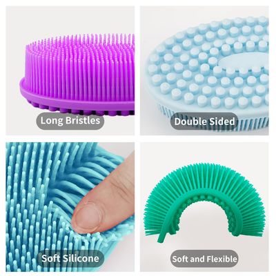 3 Pack Silicone Body Scrubber, Silicone Loofah Exfoliating Body Scrubber, Soft Silicone Body Brush Bath Shower Scrubber for Body, 2 in 1 Bath and Shampoo Wash Brush for Skin Exfoliation Men Women