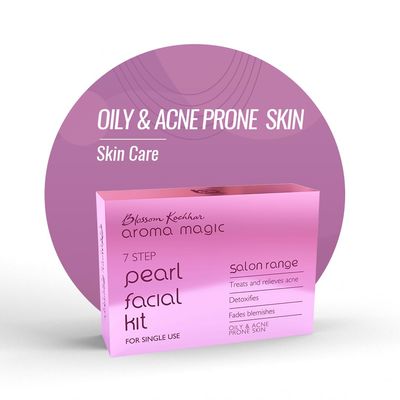 Aroma Magic Pearl Facial Kit - Single Use | 7 Steps Skincare Set | Deep Cleansing Facial Kit | Helps Reduce Spots | Smoothens Skin | for Oily &amp; Acne Prone Skin