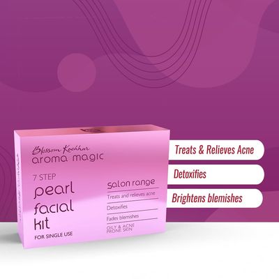 Aroma Magic Pearl Facial Kit - Single Use | 7 Steps Skincare Set | Deep Cleansing Facial Kit | Helps Reduce Spots | Smoothens Skin | for Oily &amp; Acne Prone Skin