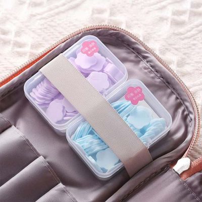 100Pcs Blue Mini Portable Travel Soap Paper Sheets,Flower Shape Disposable Paper Soap Flakes, Cleaning Washing Hand Toiletry Paper Soap Sheets Foot and Hand Care
