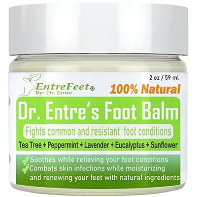 Dr. Entre&#39;s Foot Balm: Tea Tree Oil &amp; Shea Butter Based - Organic Treatment Cream for Athletes Foot, Dry Feet, Cracked Heels, Itching, and Odor - Foot Care E-Book Included