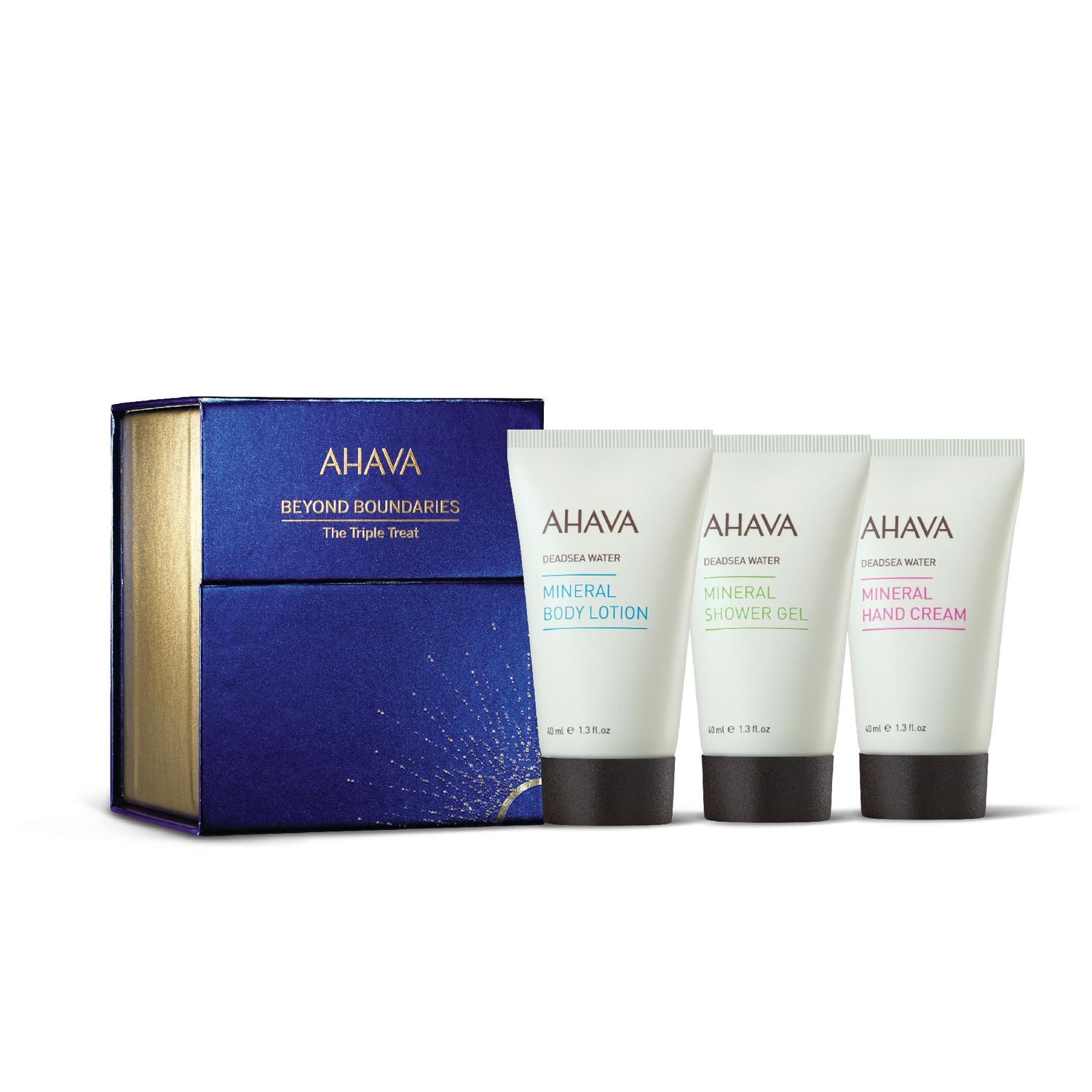 AHAVA The Triple Treat Gift Set - Includes Mineral Body Lotion, Mineral Hand Cream, Mineral Shower Gel 3 x 1.3 Fl.Oz &amp; Crystal Osmoter X6 Sample