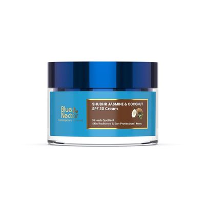 Blue Nectar Coconut Face Cream with SPF 30 Sunscreen for Men | Plant Based Oil Free Moisturizer for Face with Vitamin E |Sunscreen for Oily, Dry &amp; Sensitive Skin (16 Herbs, 1.76 FlOz)