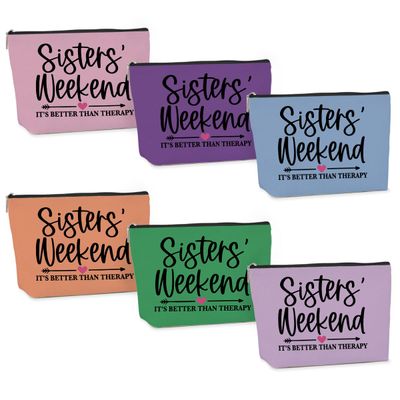 6 PCS Sister Gifts Girls Trip Gifts Favors Girls Trip Makeup Bag Girls Weekend Gifts for Women Girls Weekend Gifts Ideas for Friend Cosmetic Bag Weekender Bag for Women Christmas Holiday Vacation