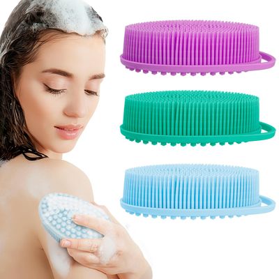 3 Pack Silicone Body Scrubber, Silicone Loofah Exfoliating Body Scrubber, Soft Silicone Body Brush Bath Shower Scrubber for Body, 2 in 1 Bath and Shampoo Wash Brush for Skin Exfoliation Men Women