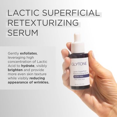Glytone Micro-Peel Lactic Superficial Retexturizing Serum - With 10% Lactic Acid - For Dull, Dry Skin - Vegan, Paraben &amp; Fragrance-Free - 1 fl. oz