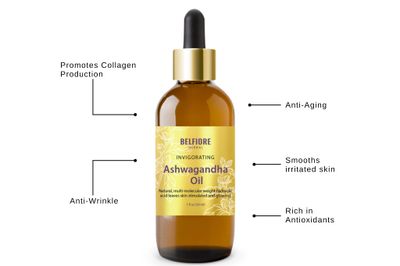 Belfiore Herbal Ashwagandha 100% Pure Natural Organic Oil, Immune Support, Healthy Skin, Collagen Boosting Anti Wrinkle, Vegan non-GMO, 1 ounce