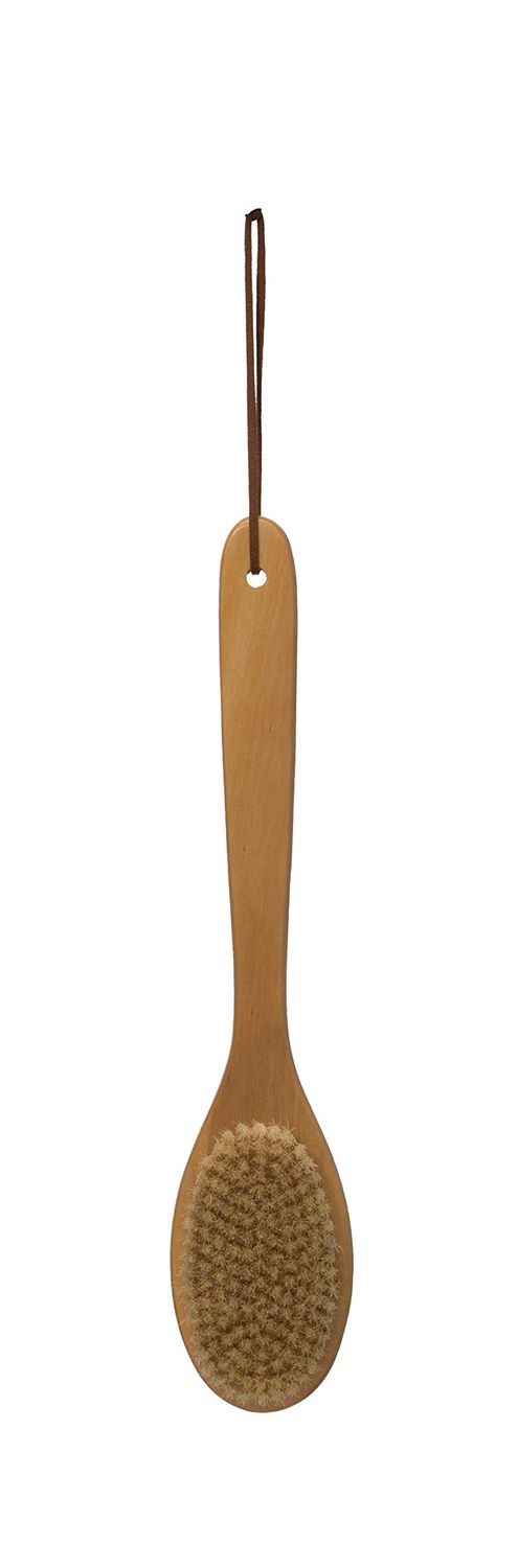 Creative Co-Op Wood Bath Leather Tie Brush, Brown