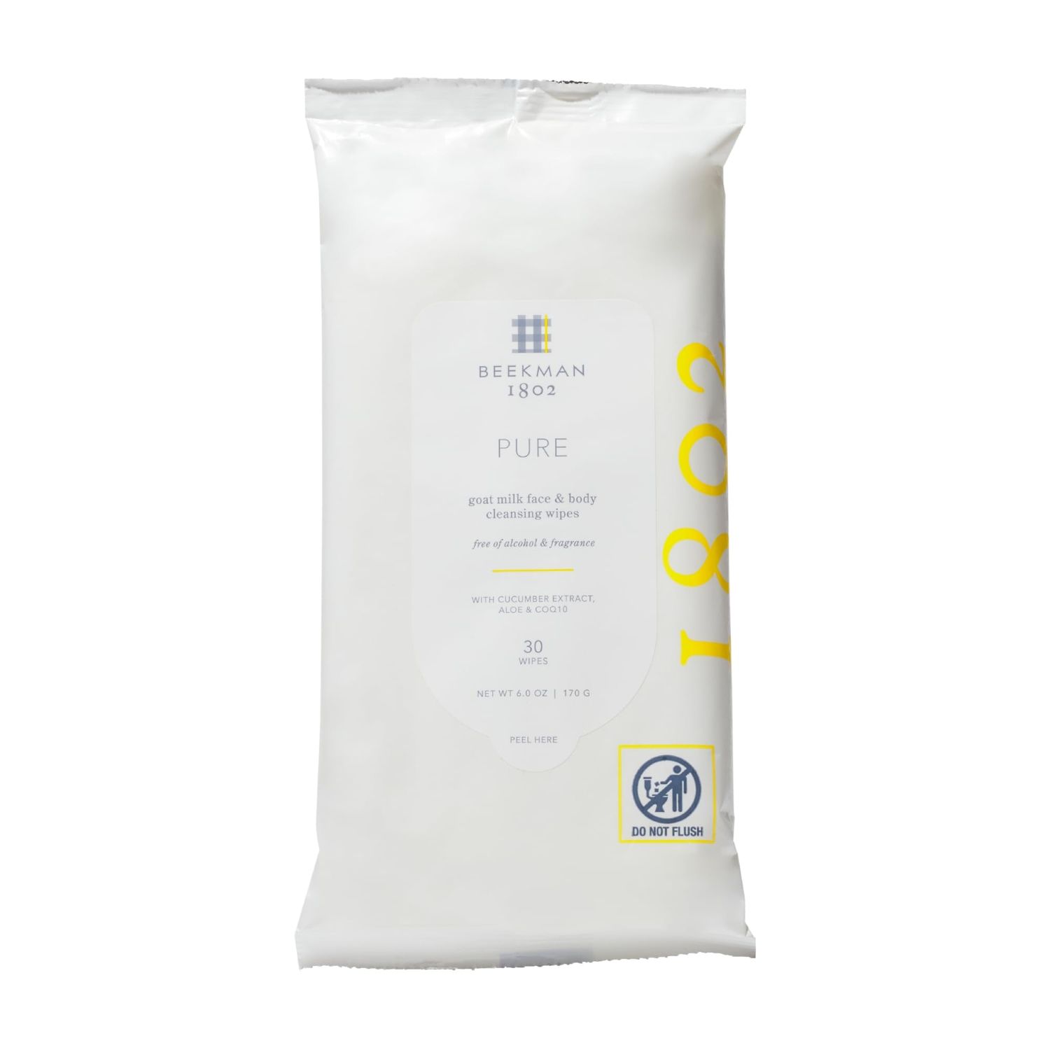 Beekman 1802 Face &amp; Body Wipes - Fragrance Free, 30 Count, Cleanses Dirt &amp; Makeup, With Goat Milk, Aloe &amp; Vitamin E