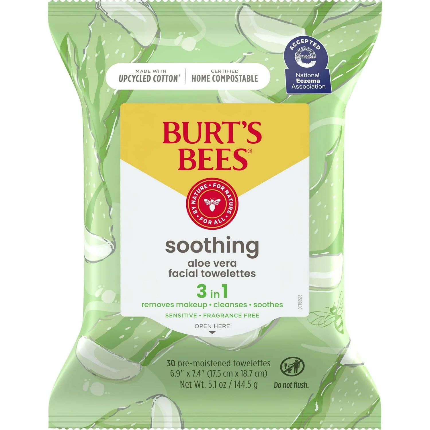 Burt&#39;s Bees Valentines Day Gifts, Aloe Vera Face Wipes, for Sensitive Skin, Soothing Makeup Remover &amp; Facial Cleansing Towelettes, 30 Count (1 Pack)