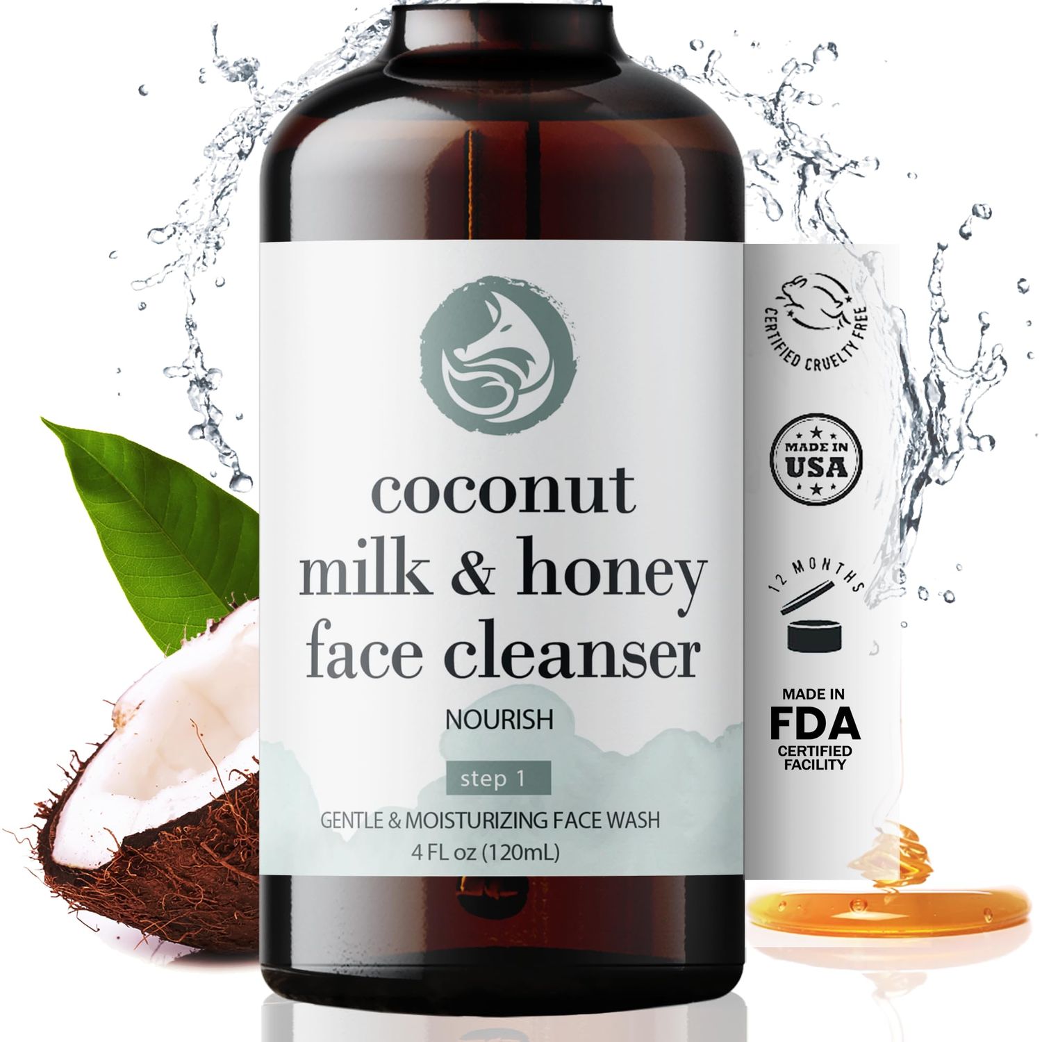 Foxbrim Naturals Coconut Milk &amp; Honey Facial Cleanser with Organic Aloe Vera &amp; Jojoba Oil - No added Fragrance, Gentle &amp; Hydrating Face Wash Gel for Sensitive to Dry Skin, 4oz
