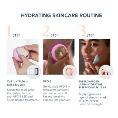 FOREO Hyper Hydra UFO 3 Bundle - Face Moisturiser Device + 14 UFO Activated Masks + Hydrating Night Mask,0.5 Oz - Thermo &amp; Cryo Treatmen - Skin Care