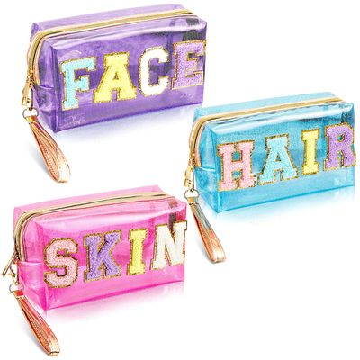 Amylove 3 Pcs Christmas Preppy Makeup Bag Christmas Stuff Transparent Makeup Bag Gift for Christmas Preppy Bags Portable Cosmetic Bag for Women Gift New Year Travel(Skin, Face, Hair)