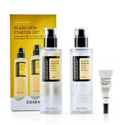 COSRX Glass Skin Starter Set, Amazon Exclusive, Advanced Snail 96% Mucin Power Essence &amp; Retinol 0.1% Cream Mini Sample, Daily Hydrating &amp; Firming Korean Skin Care Kit, Gift Set