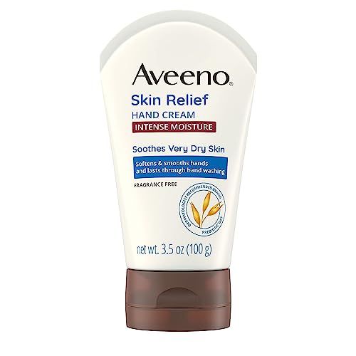 Aveeno Skin Relief Intense Moisture Hand Cream with Soothing Prebiotic Oat for Dry Skin, Sensitive Skin Cream Softens &amp; Smooths Hands &amp; Lasts Through Hand Washing, Fragrance-Free, 3.5 oz