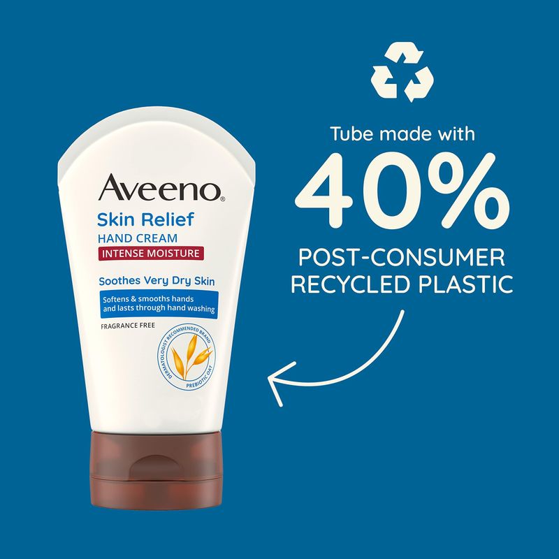 Aveeno Skin Relief Intense Moisture Hand Cream with Soothing Prebiotic Oat for Dry Skin, Sensitive Skin Cream Softens &amp; Smooths Hands &amp; Lasts Through Hand Washing, Fragrance-Free, 3.5 oz