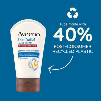 Aveeno Skin Relief Intense Moisture Hand Cream with Soothing Prebiotic Oat for Dry Skin, Sensitive Skin Cream Softens &amp; Smooths Hands &amp; Lasts Through Hand Washing, Fragrance-Free, 3.5 oz