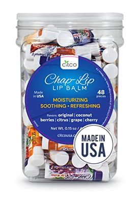 Chap-Lip Lip Balm Vitamin E with Coconut Oil - Lip Moisturizer Treatment - Moisturizing, Soothing, &amp; Refreshing, Total Hydration Treatment &amp; Lip Therapy - Assortment of 6 Refreshing Flavors, 48 Count