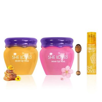 2PCS Lip Mask Overnight, Honey&amp;Sakura Day and Night Repair Sleeping Lip Balm, Fade Lip Lines Bee Balm, Hydrating &amp;Prevention Dry and Crack Lip Scrubs Exfoliator