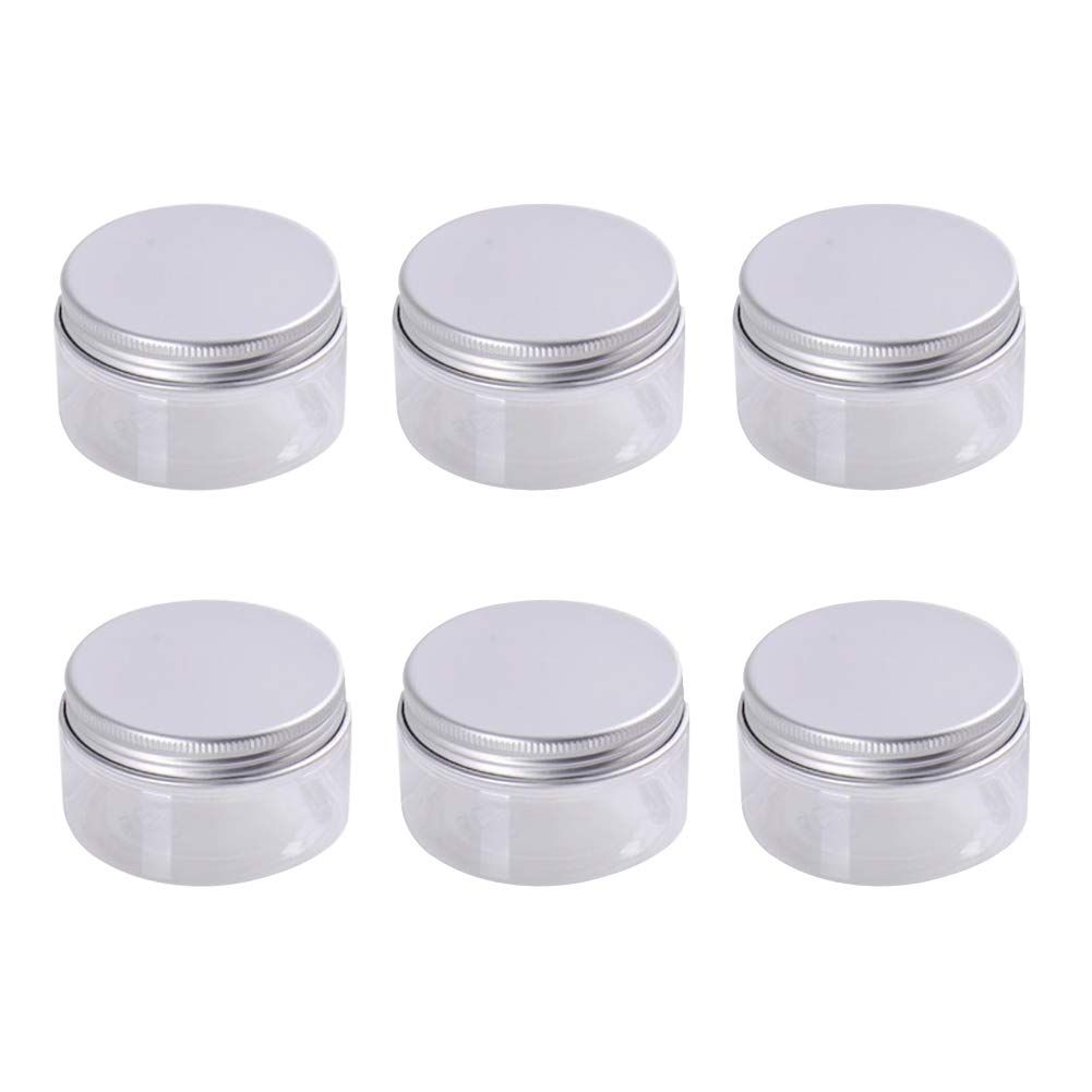 6PK (100ml/3.4oz) Clear Empty Beauty Care Skin Cream Jar Pot With Aluminium Screw Cap Dispenser Containers Refillable Travel Makeup Sample Vials Bottle For Eye Facial Body Essence Essential Oil