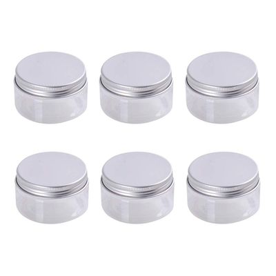 6PK (100ml/3.4oz) Clear Empty Beauty Care Skin Cream Jar Pot With Aluminium Screw Cap Dispenser Containers Refillable Travel Makeup Sample Vials Bottle For Eye Facial Body Essence Essential Oil