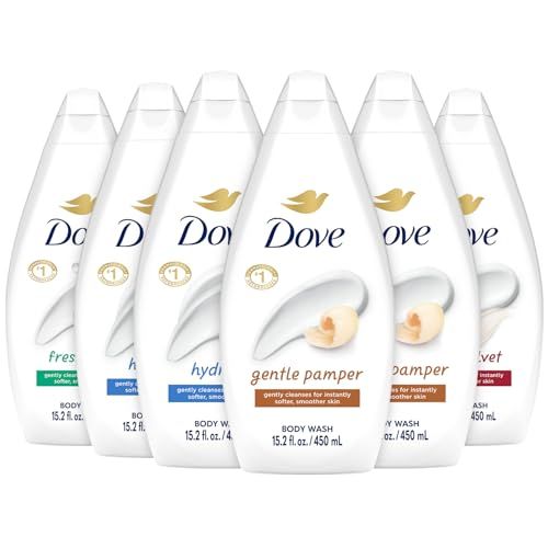 Dove Body Wash Variety 6-Pack - Hydrate, Gentle Pamper, Fresh Care, and Silky Velvet, 15.22 Oz Ea