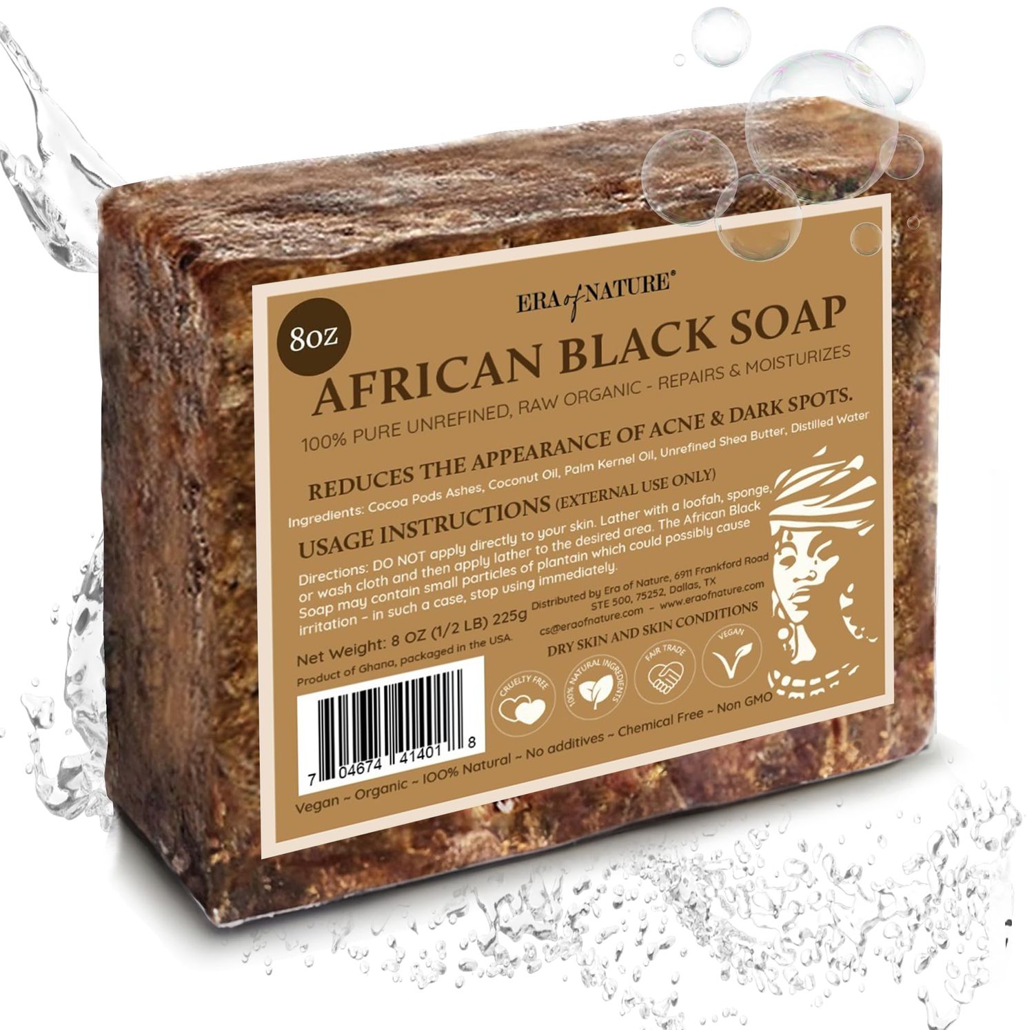 era of nature Best Raw ORGANIC AFRICAN BLACK SOAP, for Dry Skin and Skin Conditions. Pure &amp; Natural Ingredients, Imported From Ghana - 8oz