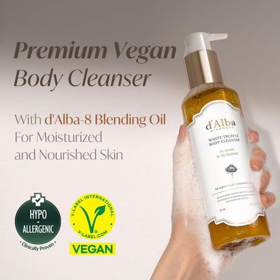 d'alba Piedmont White Truffle Oil Serum Body Cleanser 275ml, Vegan, Moisturizing and Mild Formula, Rich Gentle Lather