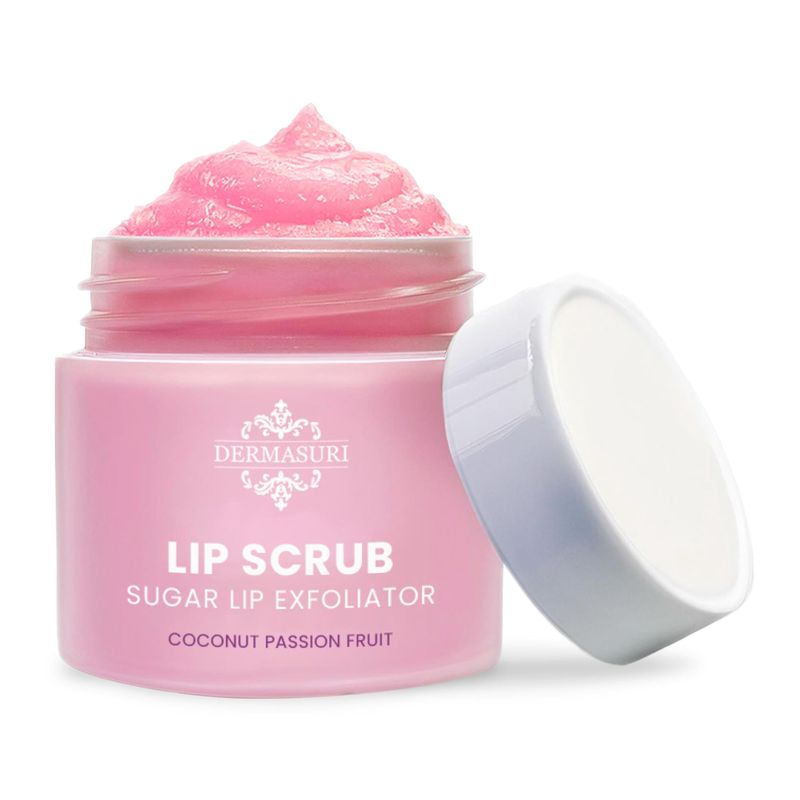 Dermasuri Lip Scrub Exfoliator - Sugar Scrubber &amp; Moisturizer - Overnight Hydration - Brighten &amp; Soften Dry &amp; Dark Lips - For Men &amp; Women