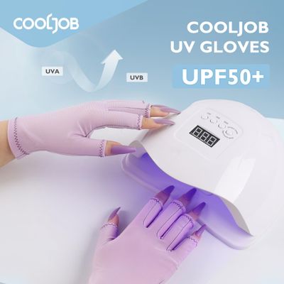 COOLJOB Anti-UV Gloves for Nail Lamp, Professional UPF50+ UV Protection Glove for Manicures, Art Skin Care Fingerless, Women Men Protect Hands from Sun and Nail Dryer Harm, Purple, 1 Pair