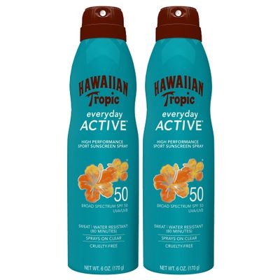 Hawaiian Tropic Everyday Active Spray Sunscreen SPF 50, 6oz | Hawaiian Tropic Sunscreen SPF 50, Sunblock, Oxybenzone No Sunscreen, Spray On Sunscreen, Body Sunscreen Spray SPF 50, 6oz each Twin Pack