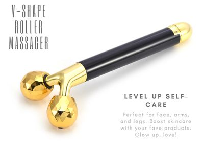 Bumfuzz Black & Gold 3D Electric Facial Roller Massager Set, V Shape Roller & T Shape Massager, 3D Facial Roller, Skin Care Tools, Personal Massager
